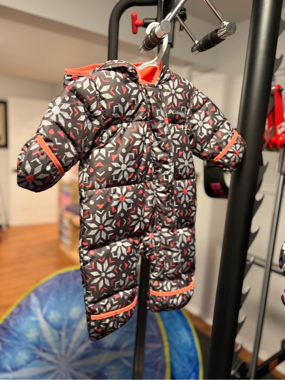 Columbia baby 3-6 months Black & Coral Snowflake Puffer One-Piece Bunting